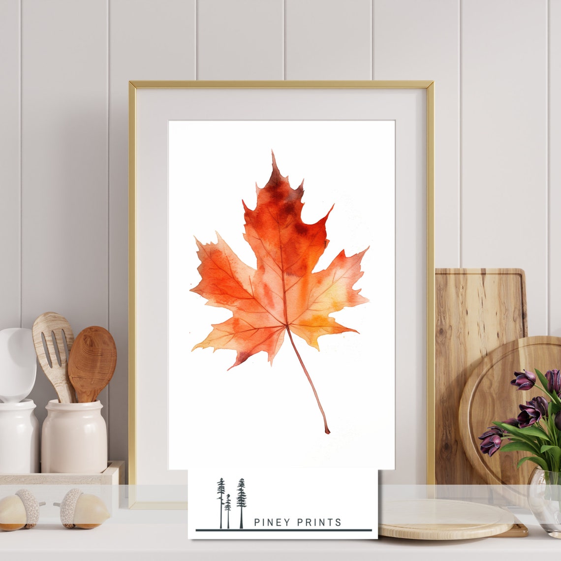 Red Maple Leaf Autumn Watercolor Minimalist Fall Botanical Poster - Image 3