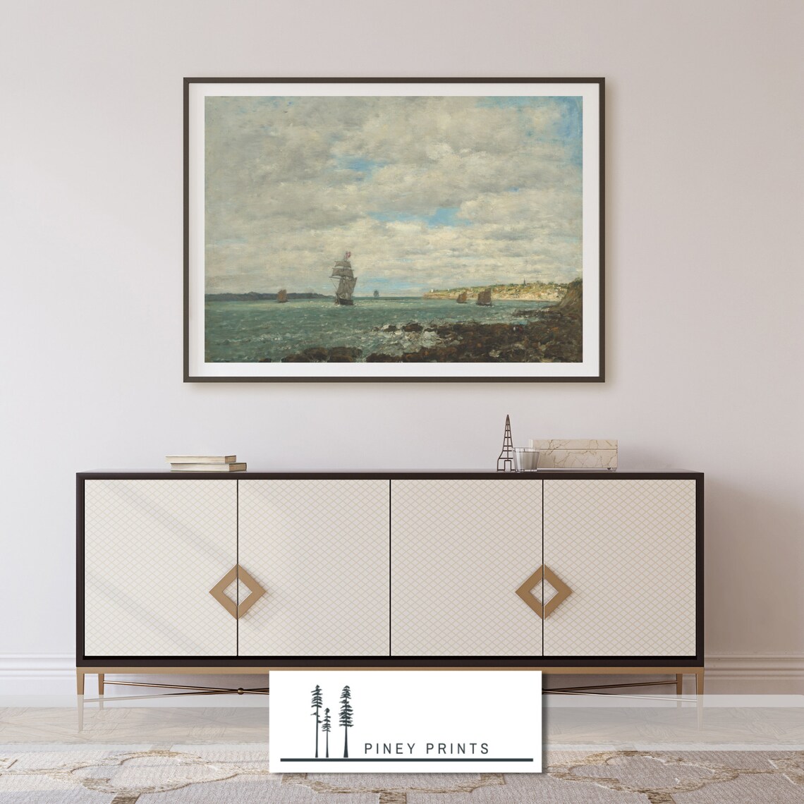 Coast Of Brittany Vintage Seascape Painting Sailing Ships Cloudy Sky Poster - Image 3