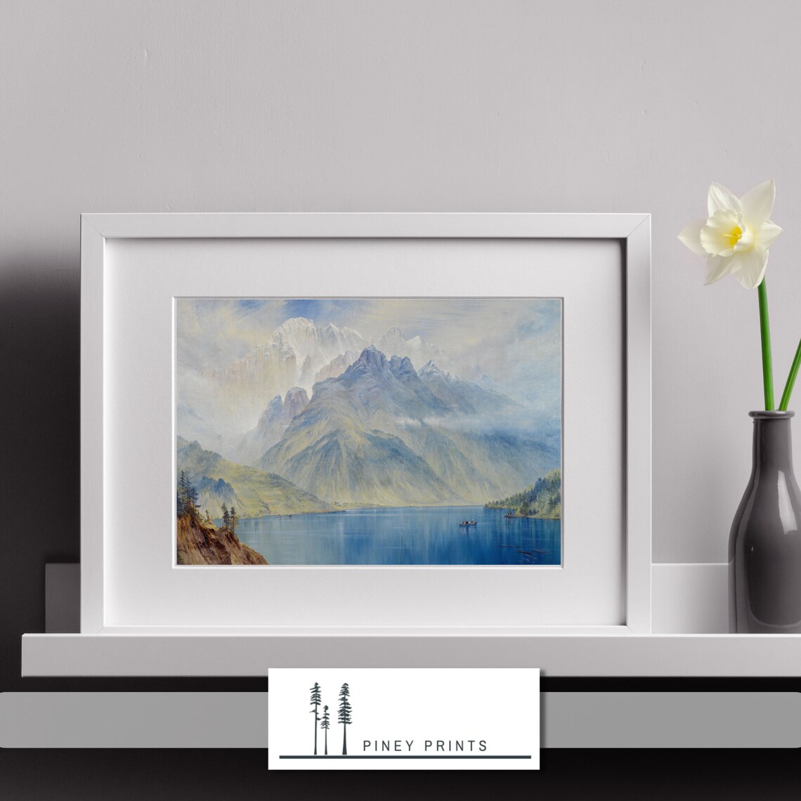 Mount Civetta Vintage Mountain Lake Landscape Painting Italy Poster - Image 3