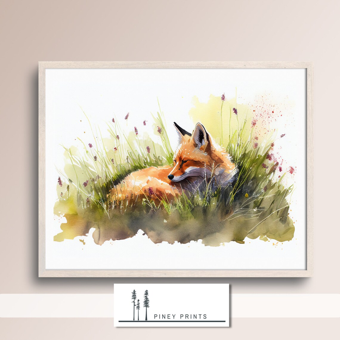 Sleeping Fox In Meadow Watercolor Painting Woodland Animal Nursery Print - Image 3