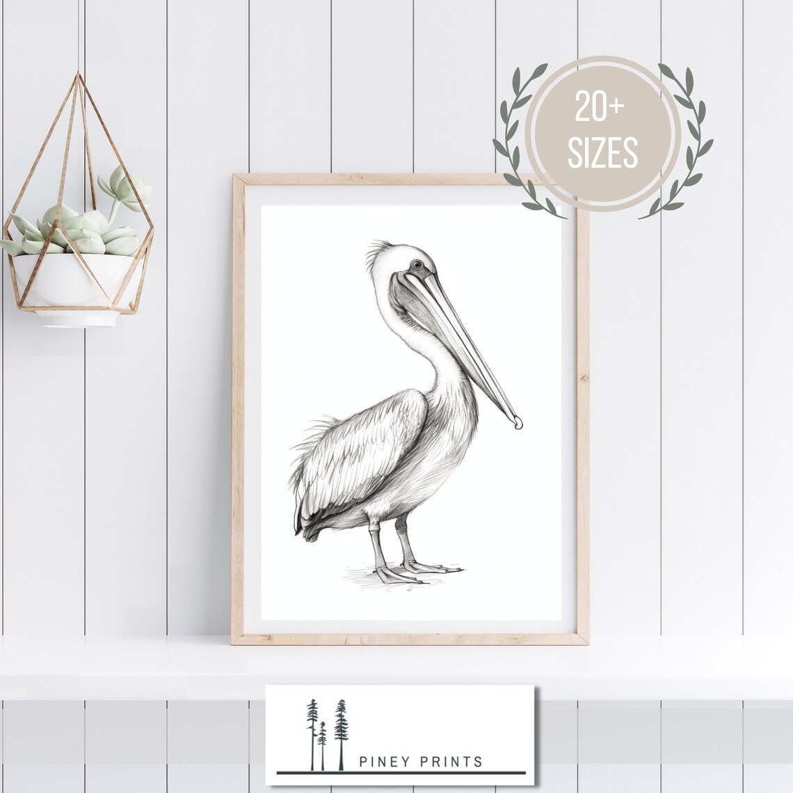 Pelican Pencil Sketch Black And White Minimalist Bird Drawing Poster - Image 4