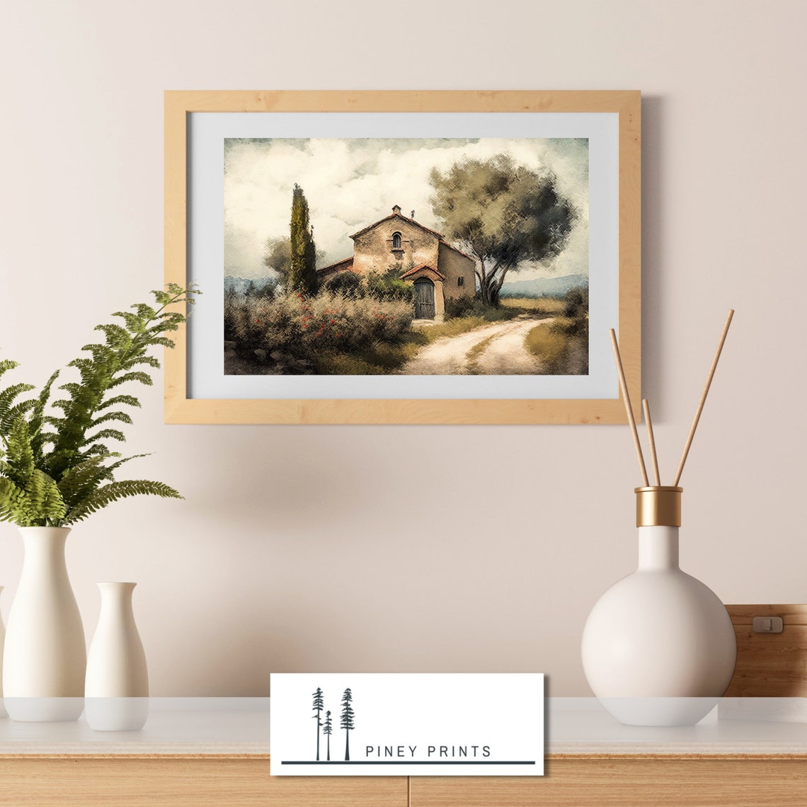 Rustic Tuscan Farmhouse Watercolor Italian Countryside Wall Art - Image 2