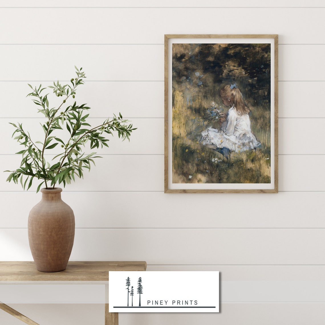Young Girl Picking Wildflowers Meadow Vintage Impressionist Art Poster - Image 2