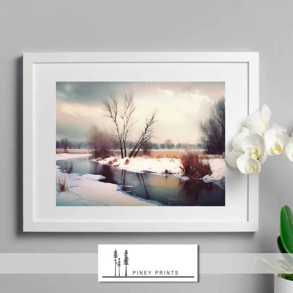 Winter Sunset Prairie Creek Snowy Landscape Golden Light Wall Poster - Image 3