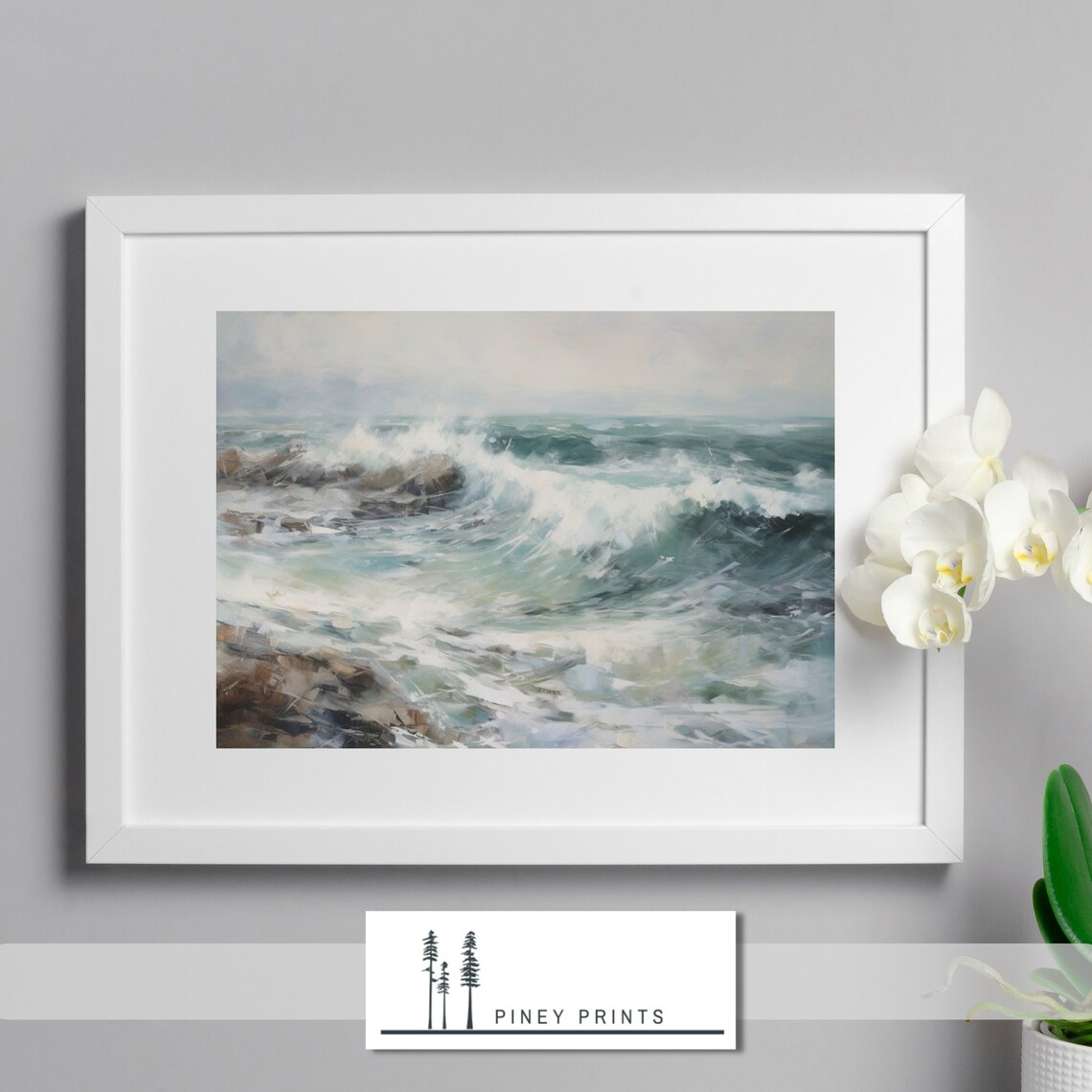Crashing Ocean Waves On Rocky Shore Abstract Seascape Art Poster - Image 3