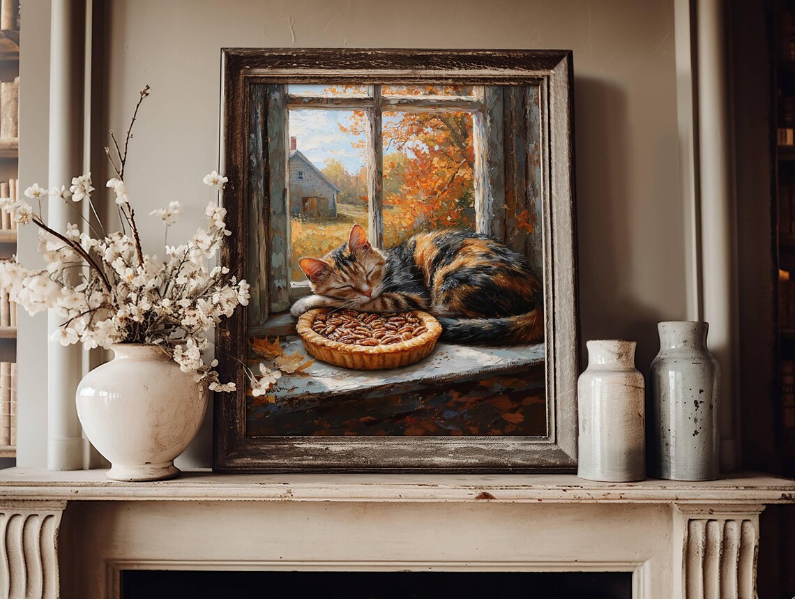 Tortie Cat and Pecan Pie Thanksgiving Poster - Image 5