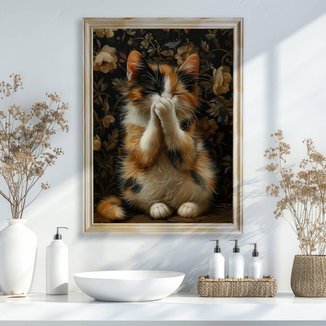 Calico Kitten Covering Its Face with Paws Peekaboo Funny Cat Poster - Image 3