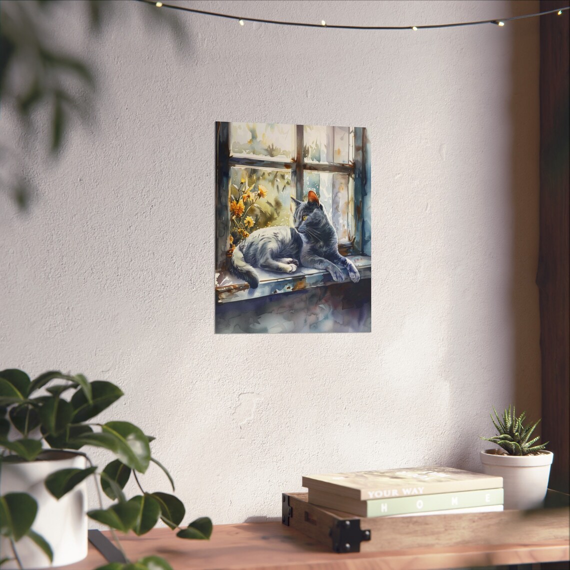 Russian Blue Cat in Window, Cat Wall Art Print - Image 2