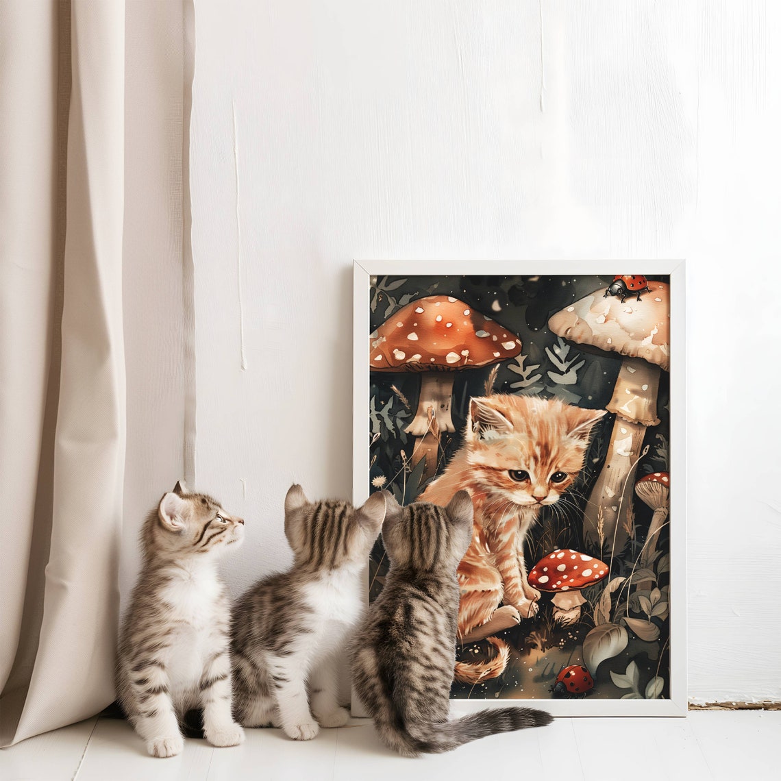 Tiny Ginger Kitten Among Giant Toadstools Fairy Tale Art Poster - Image 2