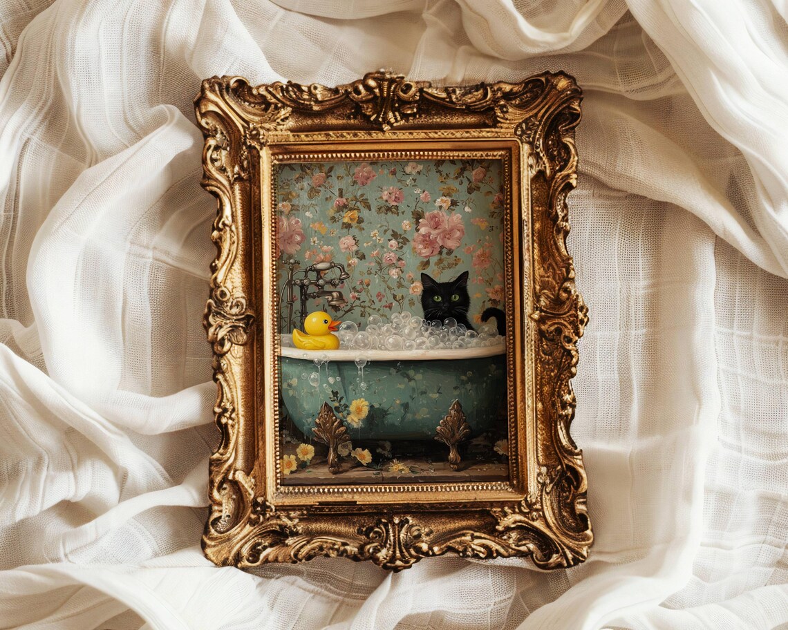 Black Cat and Rubber Duck Bubble Bath Art Print - Image 7