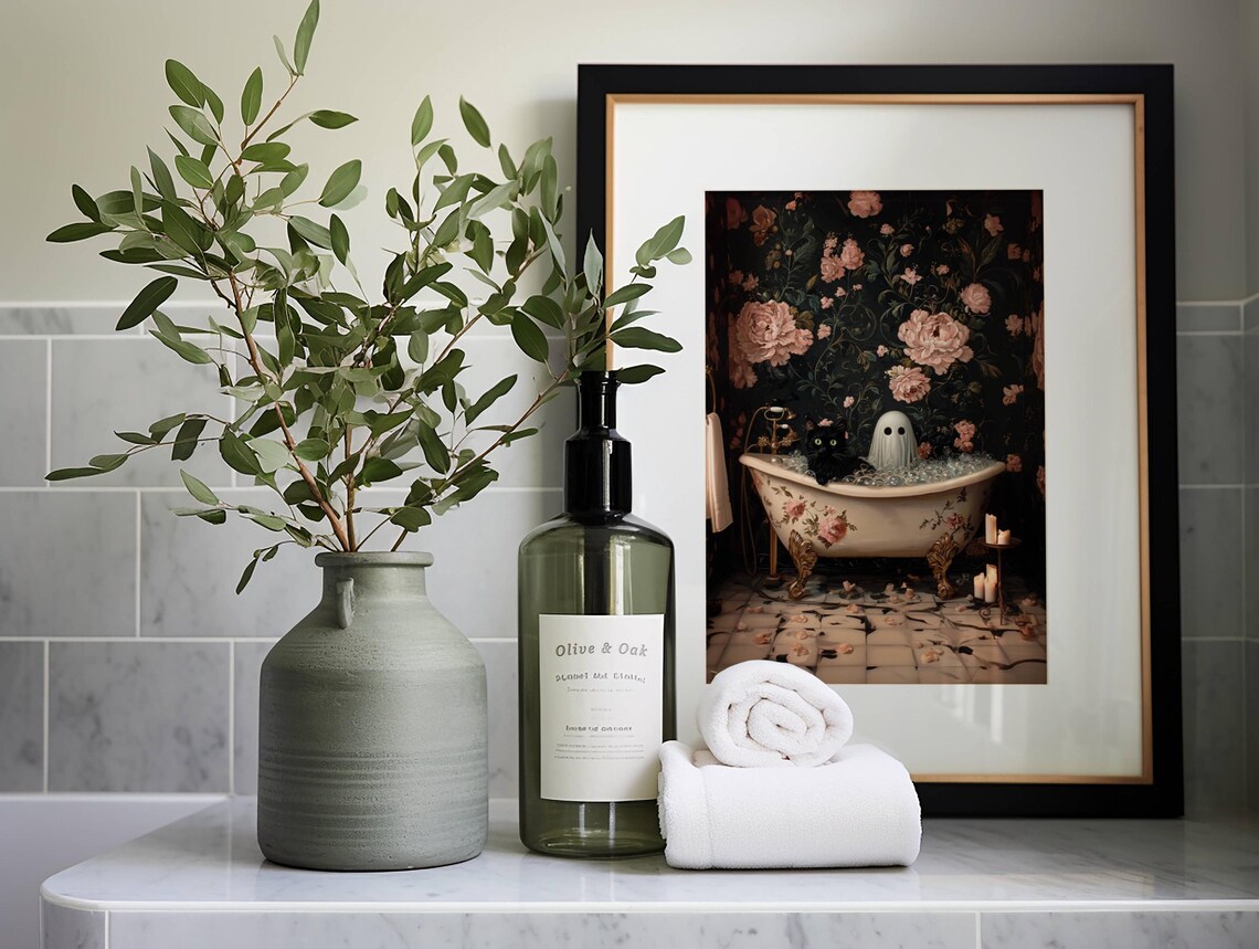 Black Cat And Ghost Bathtub Poster, Whimsigoth - Image 4