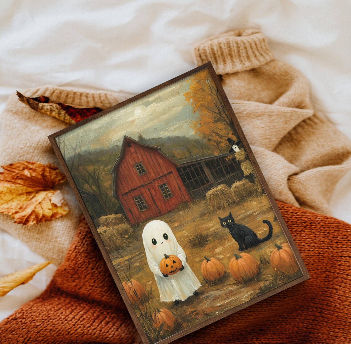 Ghost and Cat in Pumpkin Patch, Whimsigoth Poster - Image 6