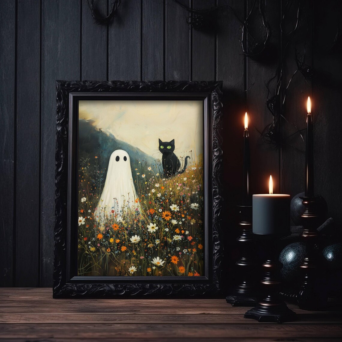 Ghost and Black Cat, Whimsigoth Halloween Poster - Image 5