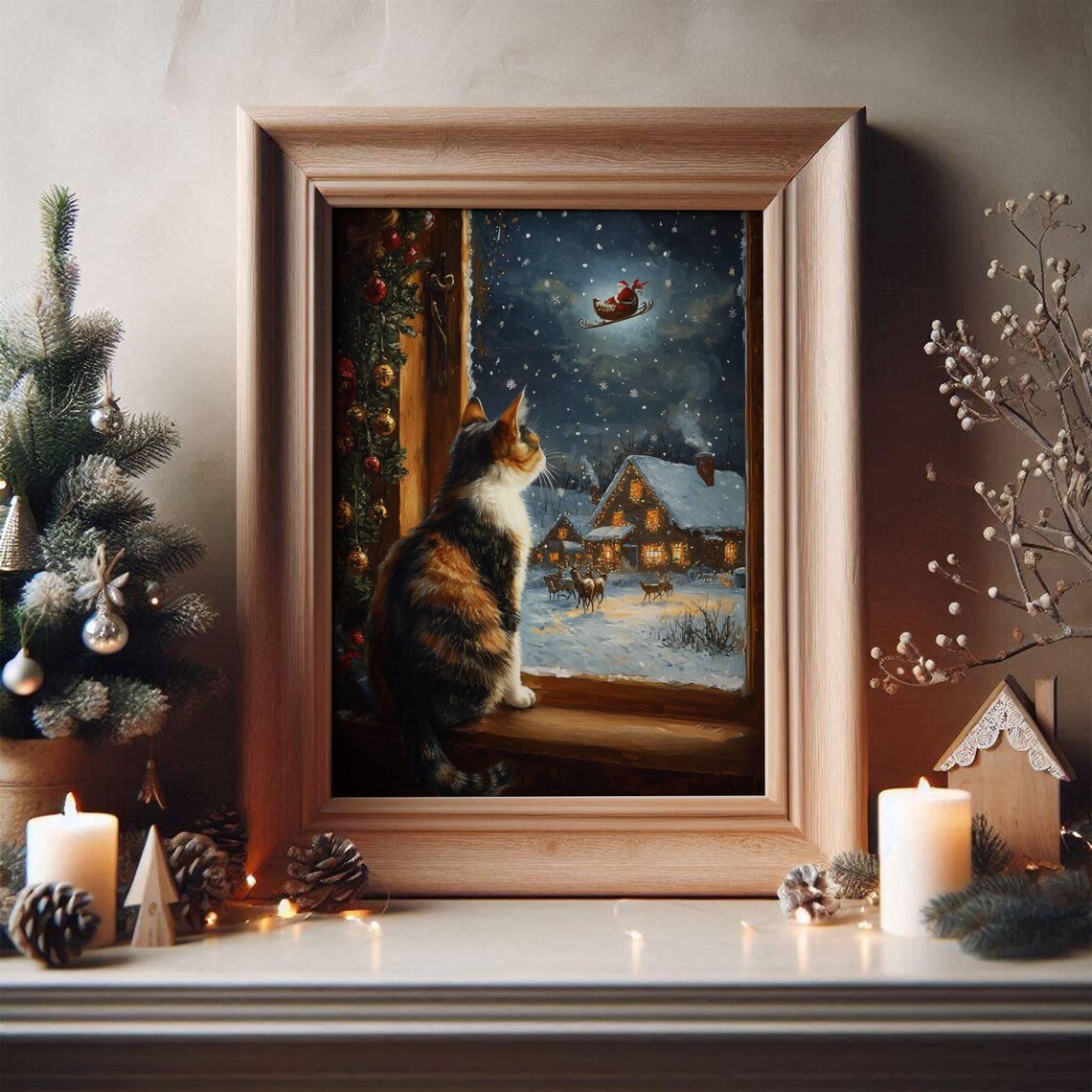 Calico Cat Christmas, Festive Holiday Art Print - Image 4