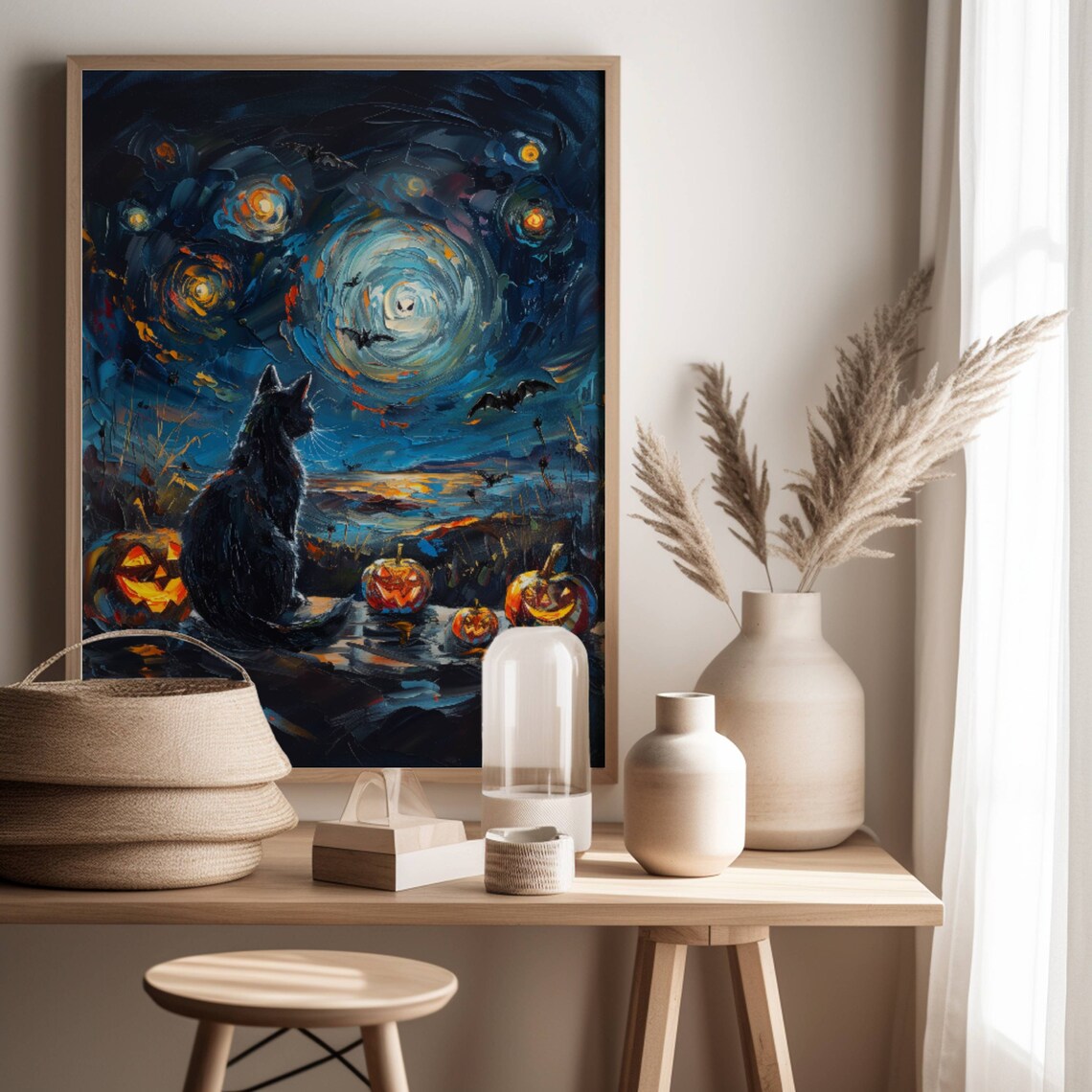 Spooky Night Halloween Black Cat Poster Print - Image 4