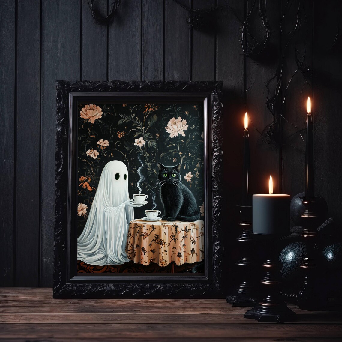 Coffee Time Ghost and Black Cat, Whimsigoth Poster - Image 6