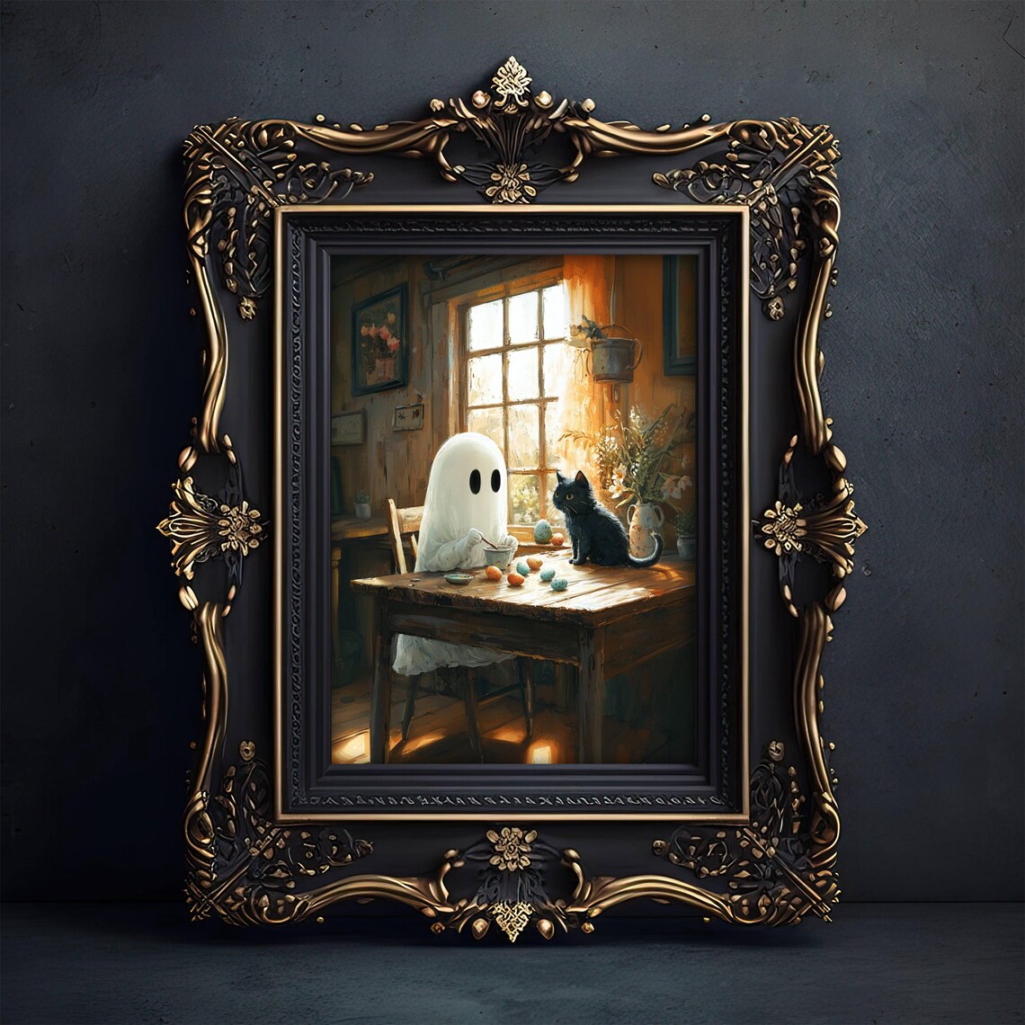 Ghost And Black Cat Easter Eggs, Whimsigoth Art Print - Image 3