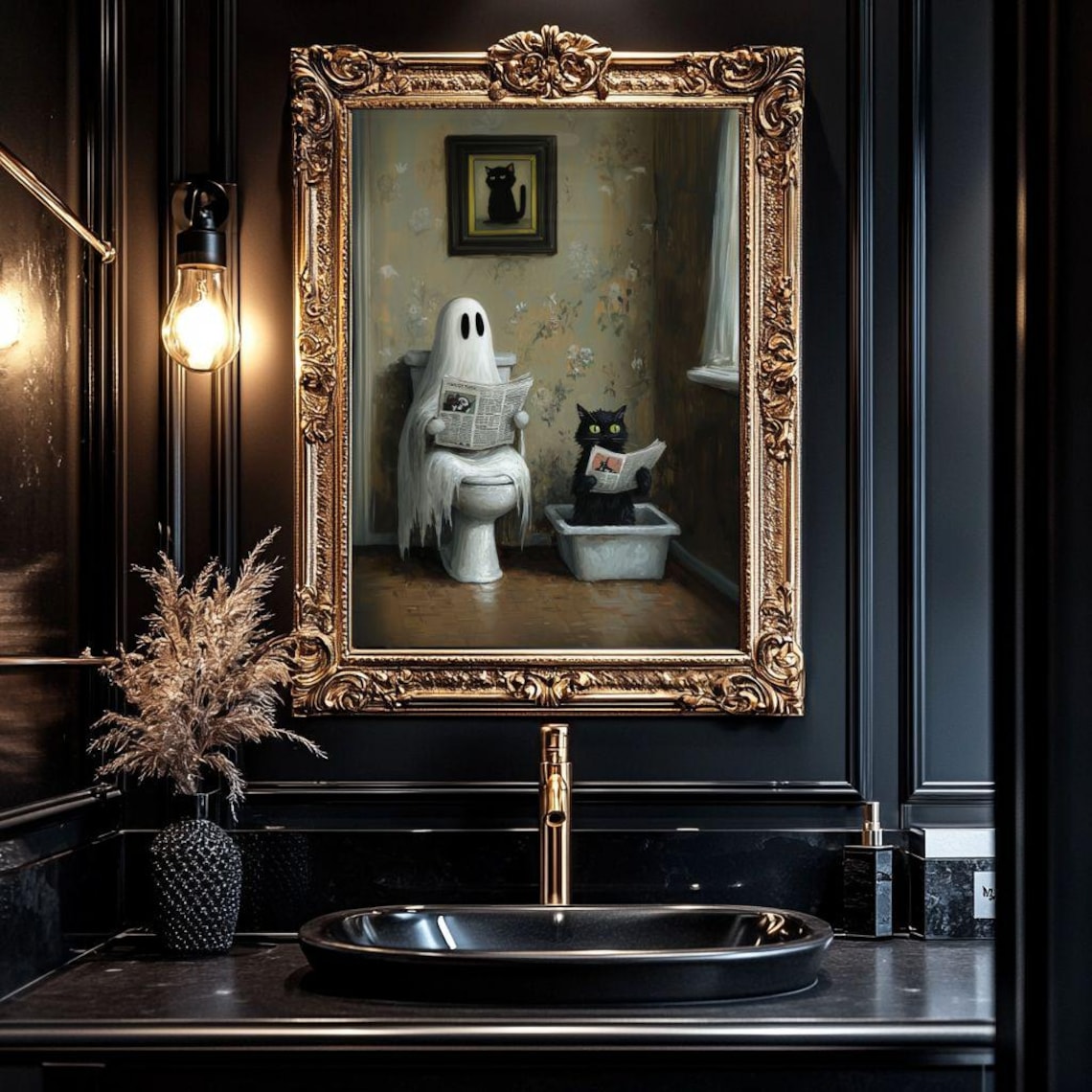 Ghost And Black Cat Bathroom Humor Poster Print - Image 4