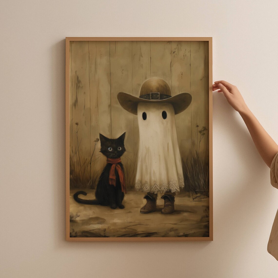 Cowboy Ghost And Black Cat Halloween Art Print - Image 7