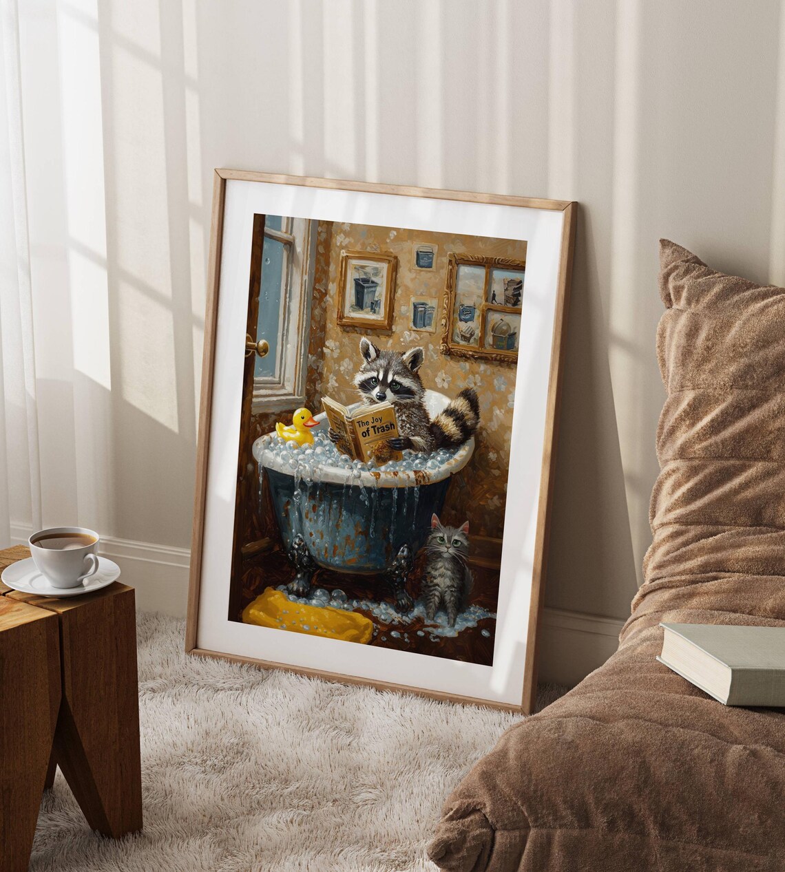 Raccoon Reading in Bathtub Funny Bathroom Wall Art - Image 3