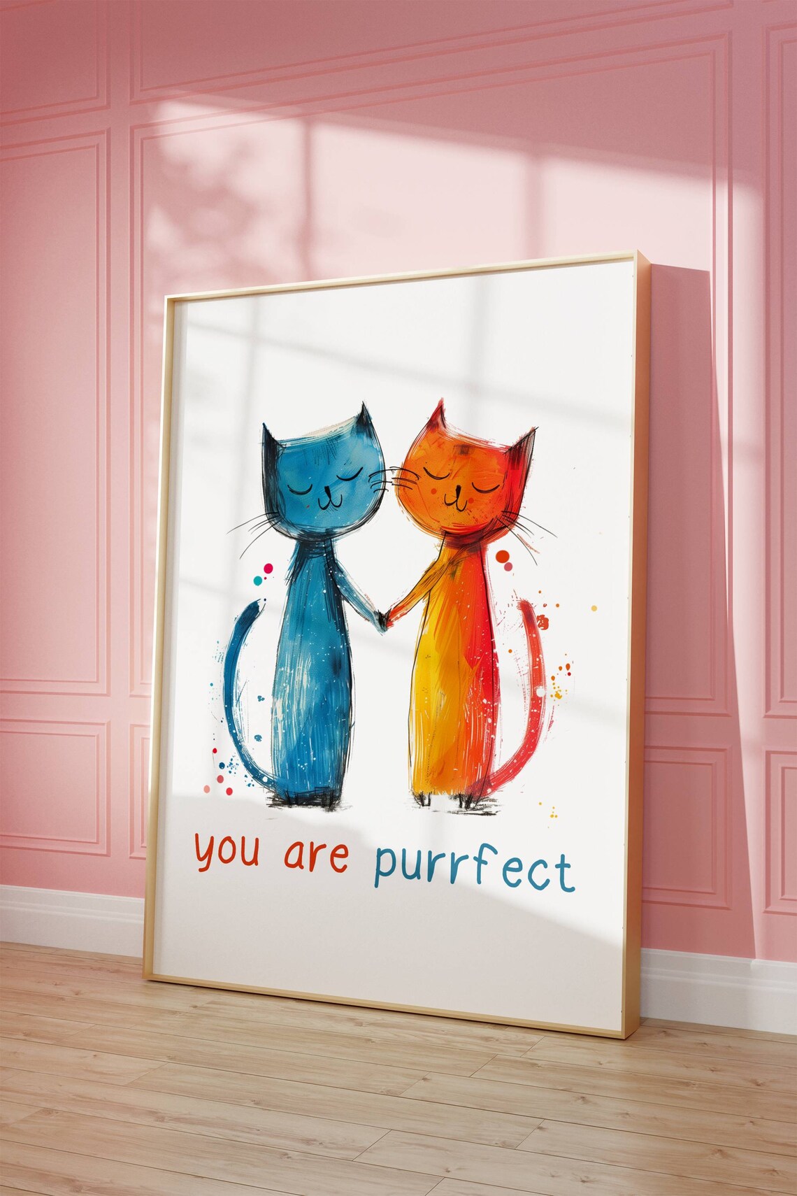Two Sweet Watercolor Cats Holding Paws 'You Are Purrfect' Poster - Image 4