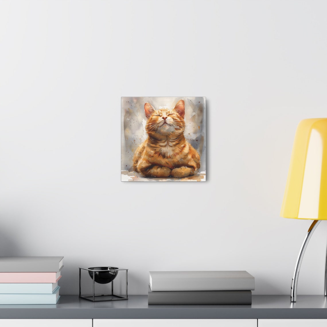 Blissful Ginger Cat with Closed Eyes Watercolor Splashes Poster - Image 6