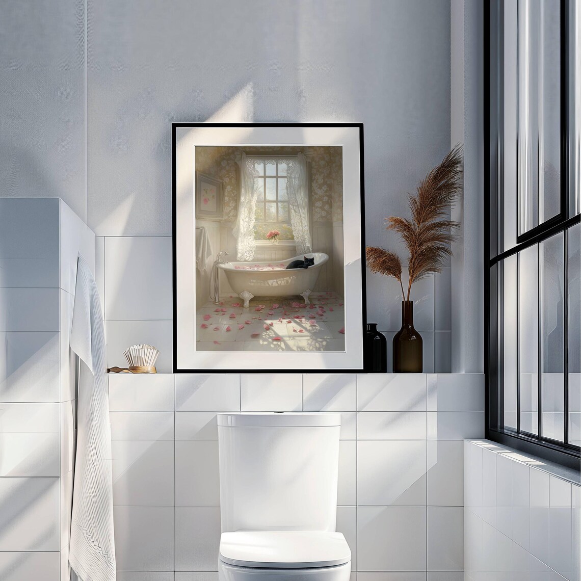 Black Cat Rose Bath Poster, Floral Bathroom Decor - Image 4