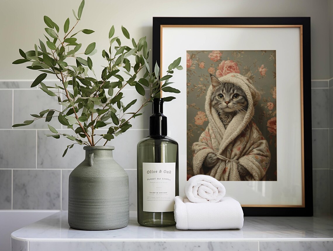 Tabby Cat In Bathrobe, Cat Lover Poster Print - Image 5