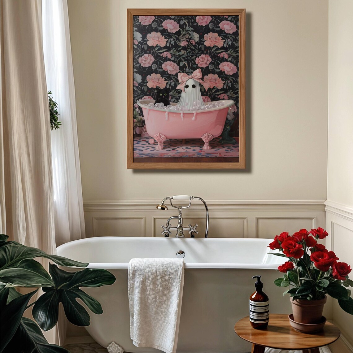 Girl Ghost And Black Cat In Bathtub Art Print - Image 6
