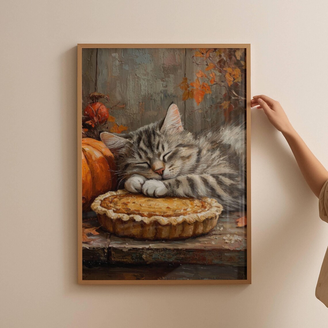 Tabby Cat and Pumpkin Pie Thanksgiving Art Print - Image 4