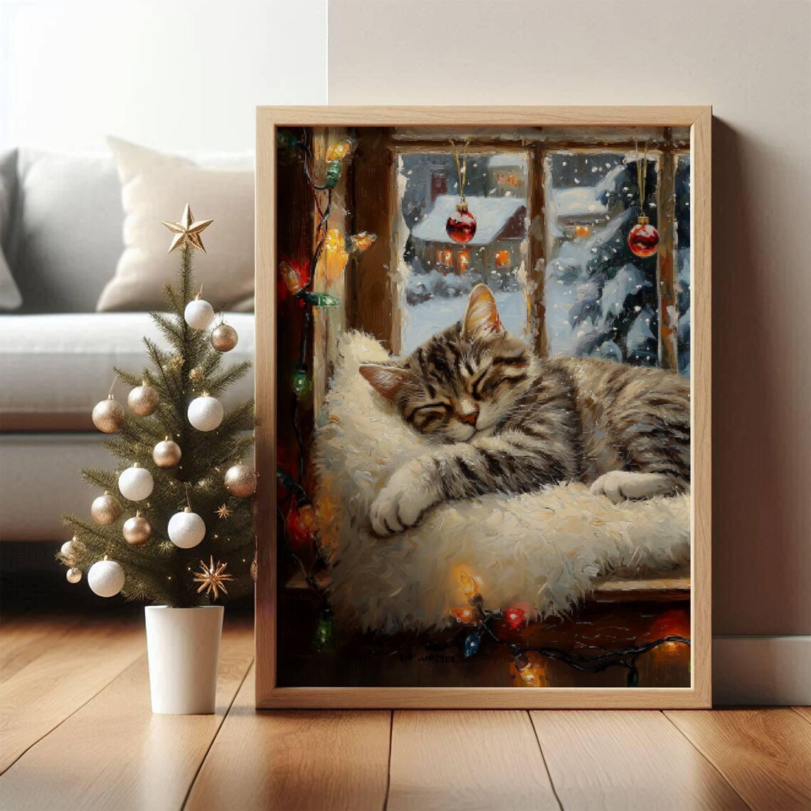Gray Tabby Cat Christmas Poster, Festive Holiday Decor - Image 7