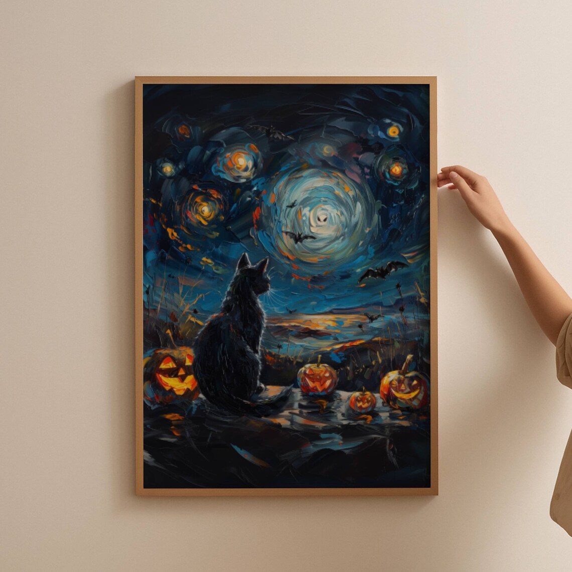 Spooky Night Halloween Black Cat Poster Print - Image 6