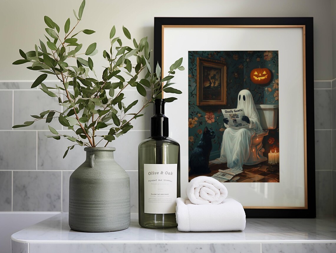 Ghost And Cat In Bathroom, Bathroom Wall Art Print - Image 7