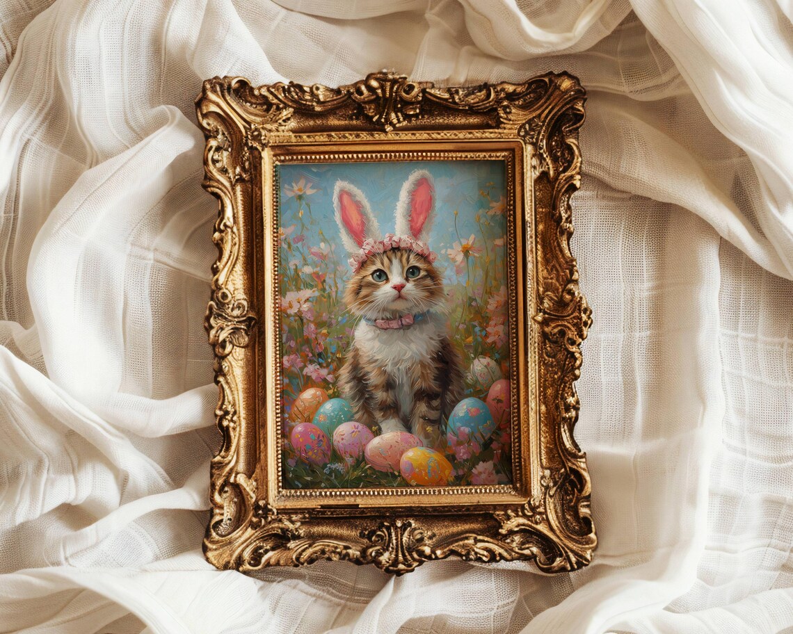 Cat With Bunny Ears Easter Floral Cat Art Print - Image 5