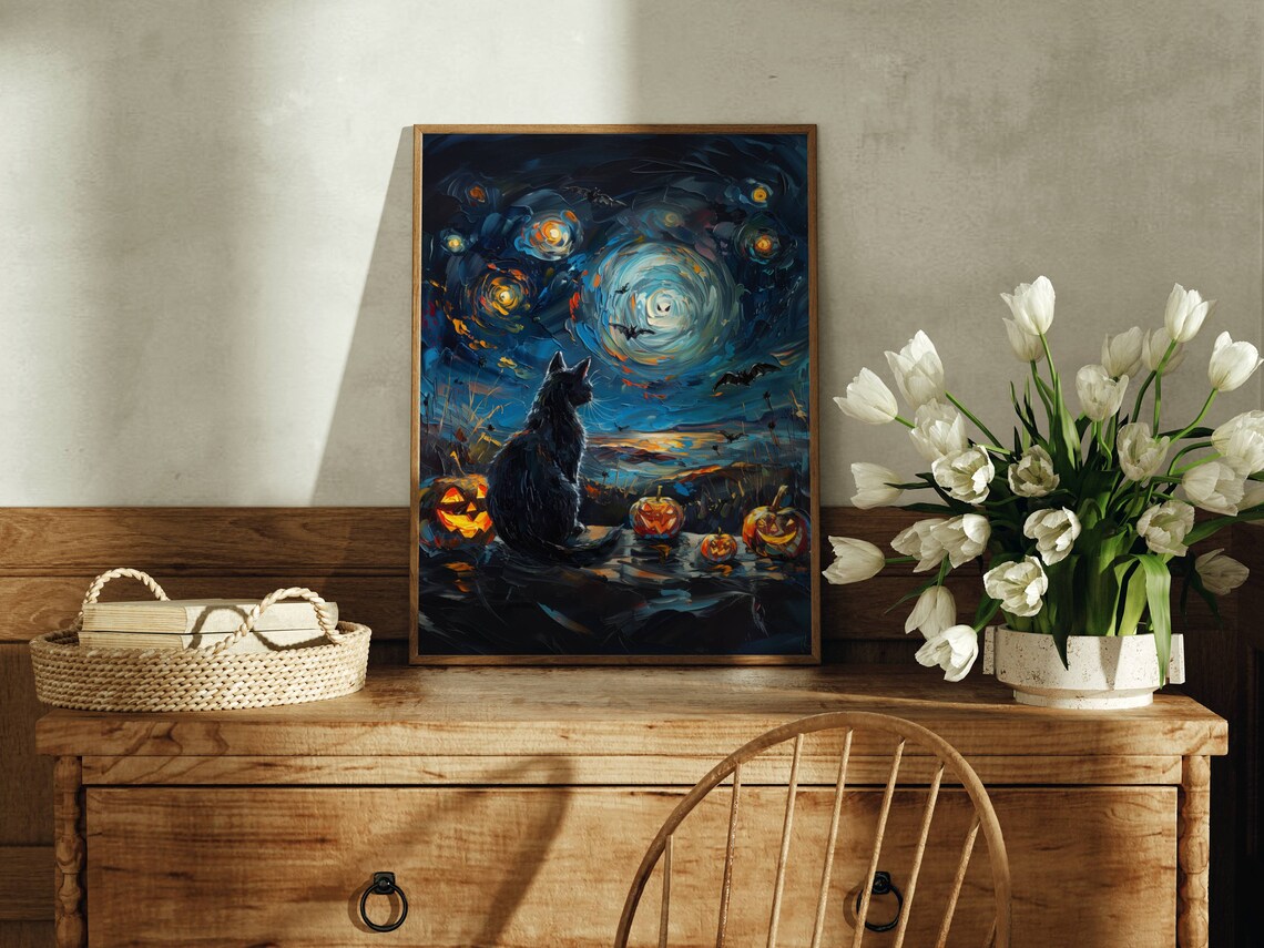 Spooky Night Halloween Black Cat Poster Print - Image 7