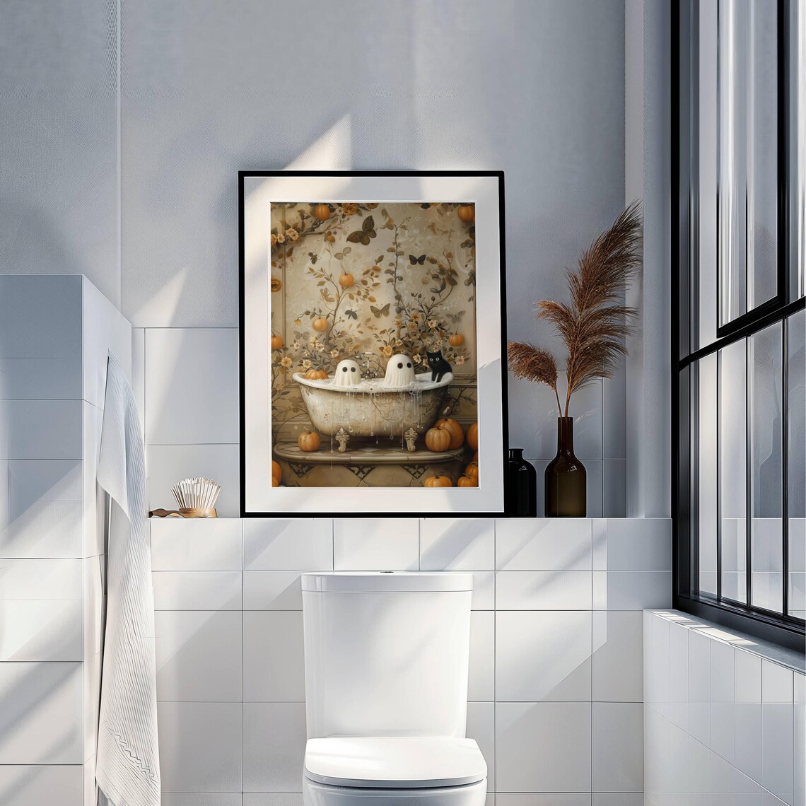 Ghost And Cat Bathtub Halloween Whimsigoth Art Print - Image 6
