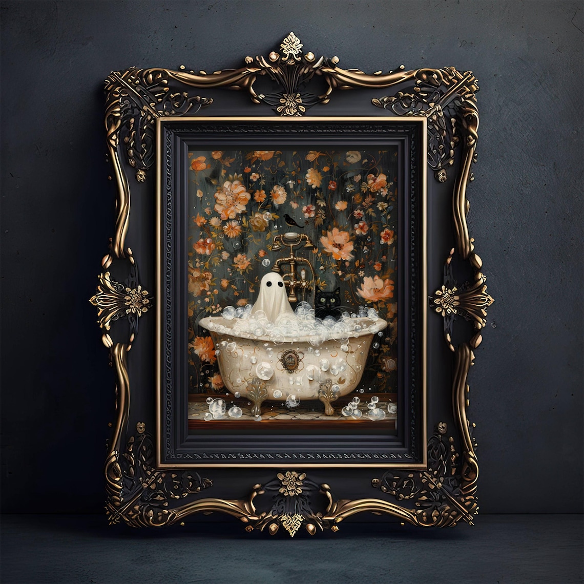 Ghost and Cat in Bathtub, Whimsigoth Halloween Poster - Image 6