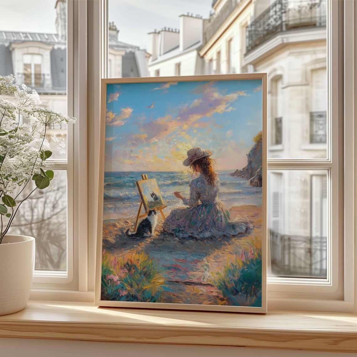 Impressionist Woman Painting Her Cat Art Print - Image 6