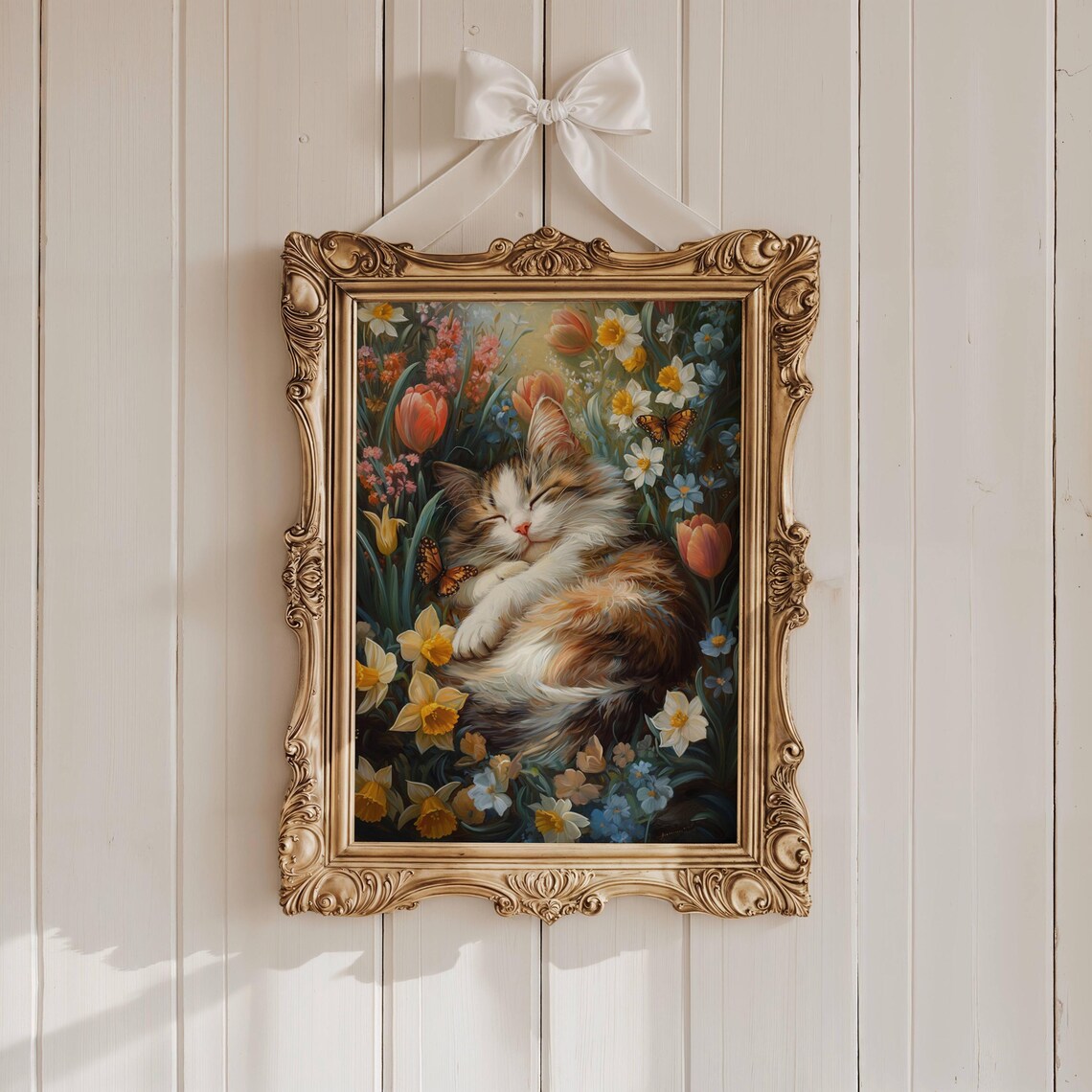 Calico Kitten in Spring Flowers, Floral Cat Print - Image 7