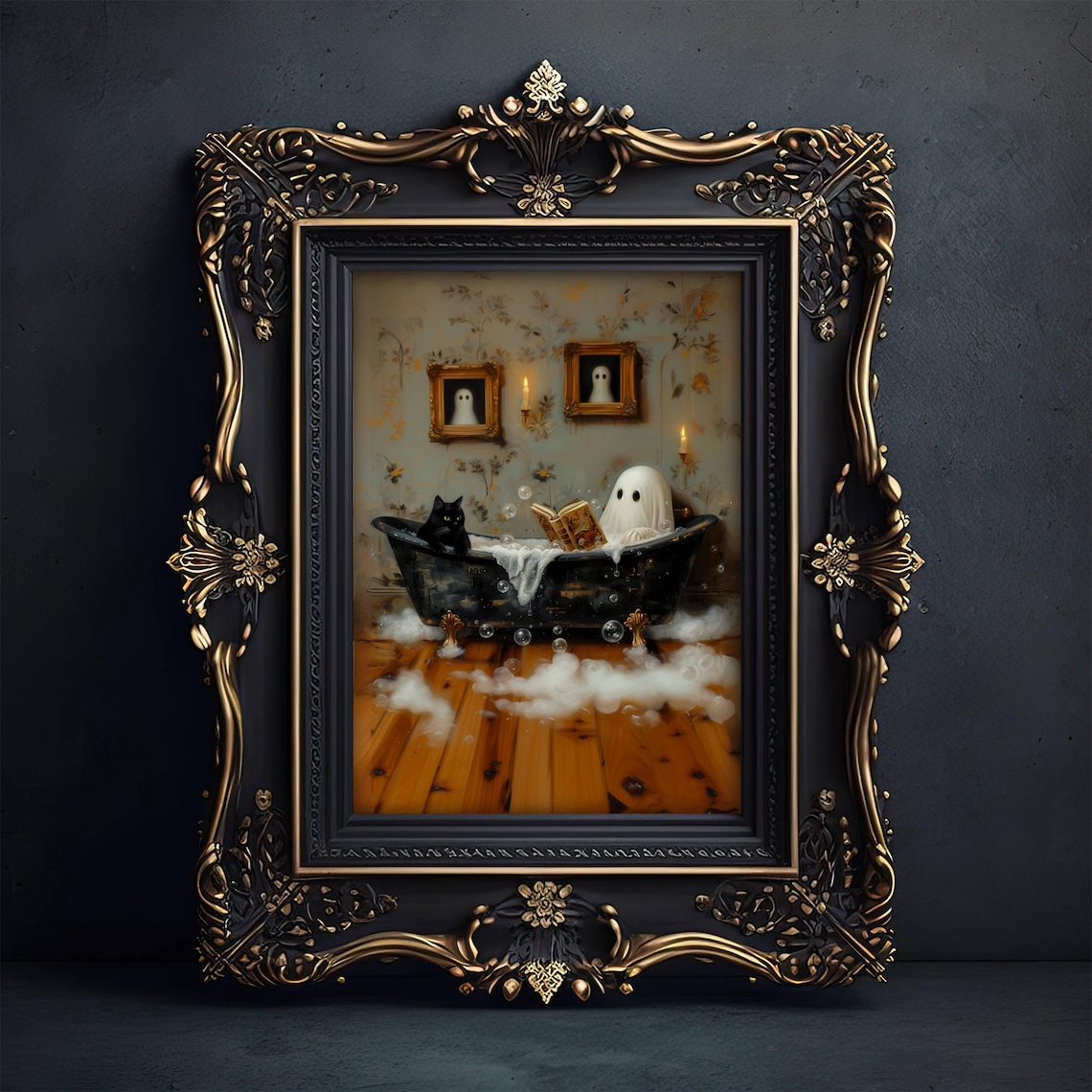 Ghost Reading in Bathtub, Whimsigoth Art Print - Image 3