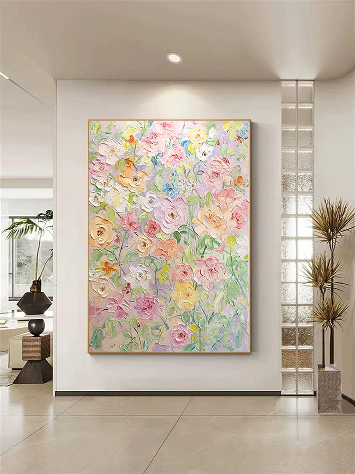 Blush Pink Rose Garden Bloom 3D Textured Floral Painting Poster - Image 5