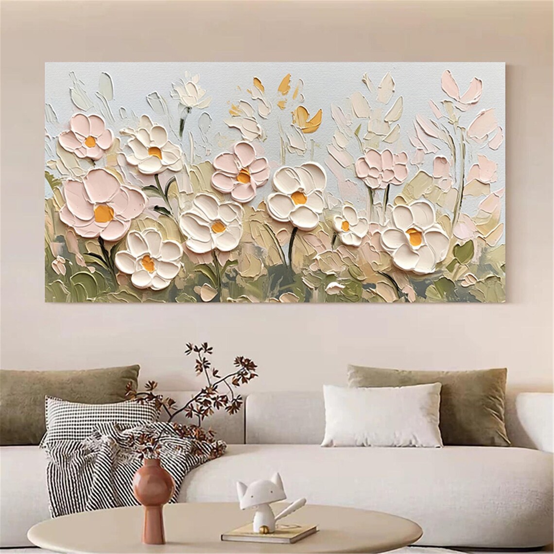 White Pink Daisy Yellow Center 3D Textured Floral Painting Poster - Image 4