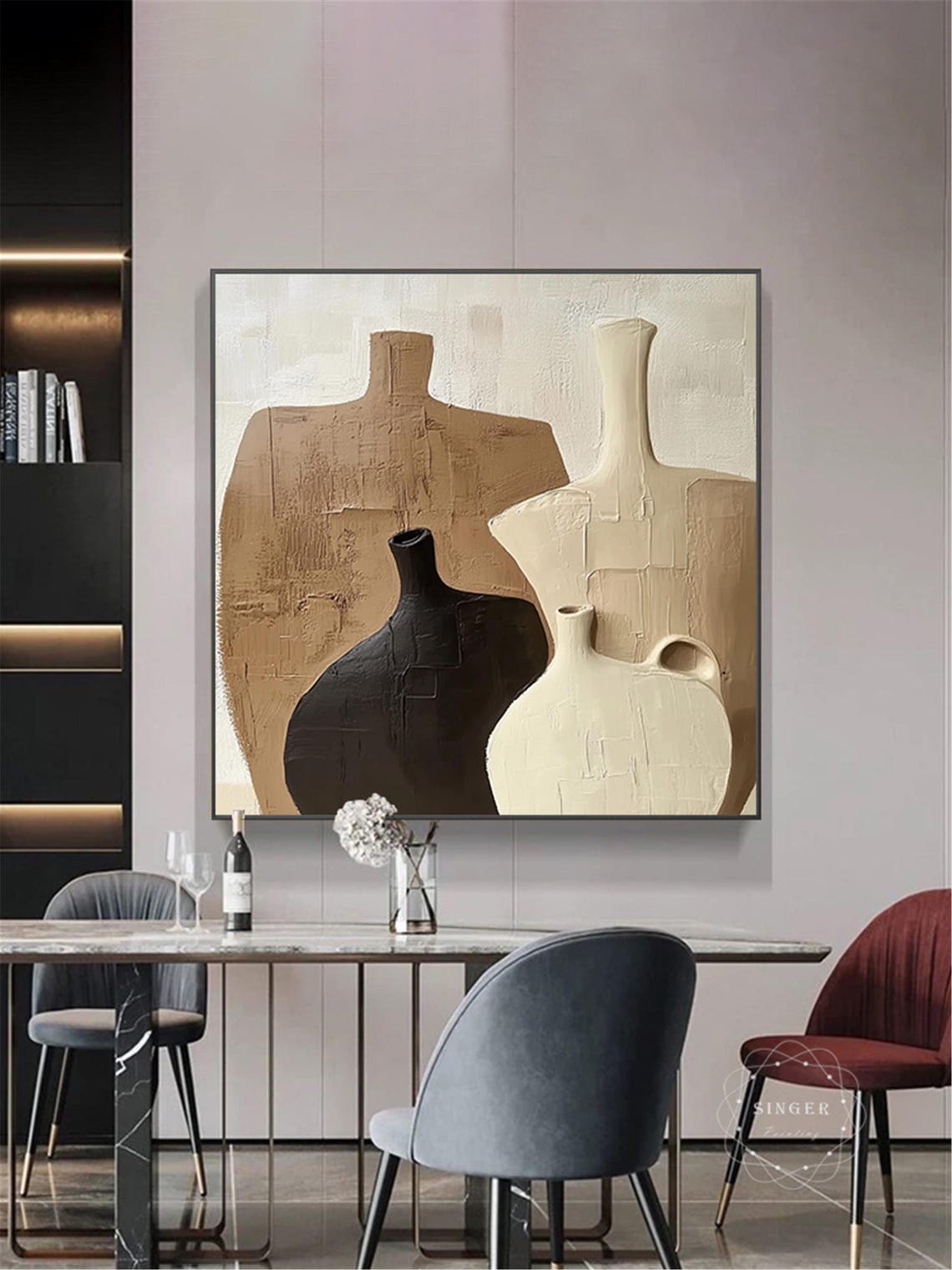 Abstract Beige Vase Silhouettes Textured Plaster Wabi Sabi Art Poster - Image 2