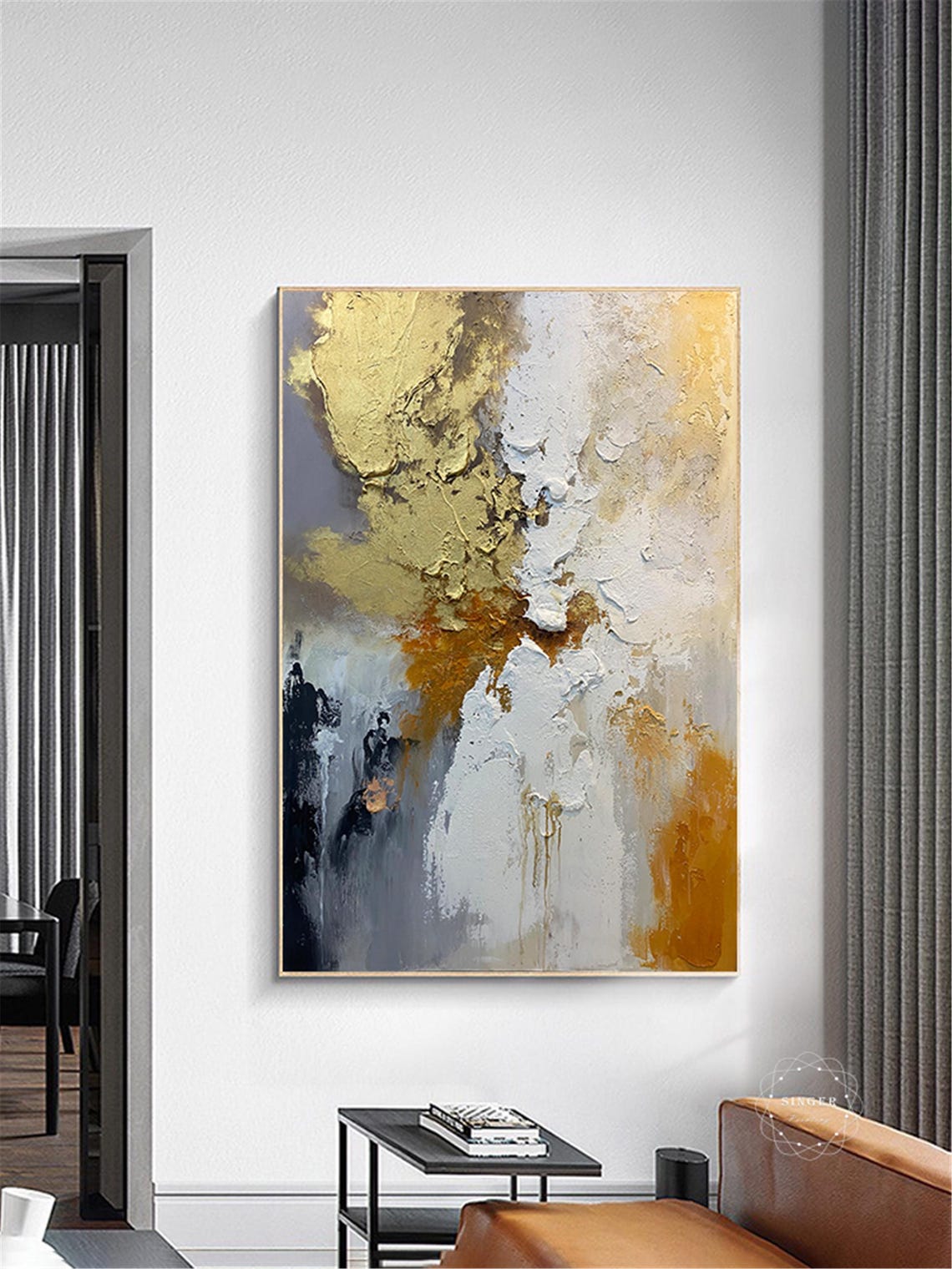 Abstract Gold and White Textured Impasto Modern Luxury Wall Art Poster - Image 3