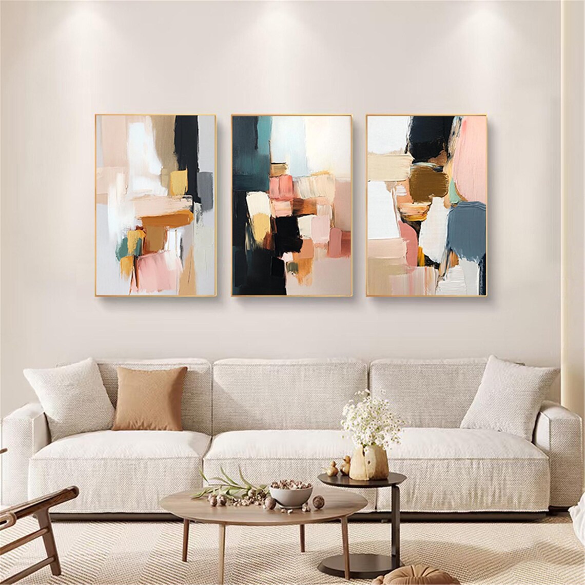 3 Pieces Pink Abstract Painting, Wabi Sabi Christmas Art Print - Image 5