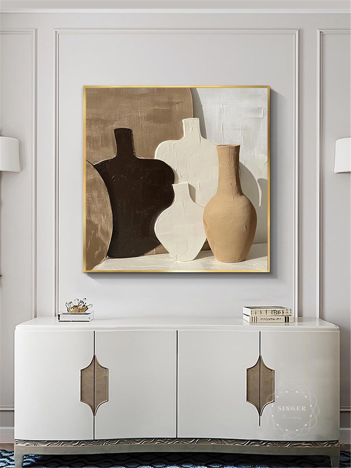 Abstract Earth Tone Vessels Still Life Textured Minimalist Art Poster - Image 3