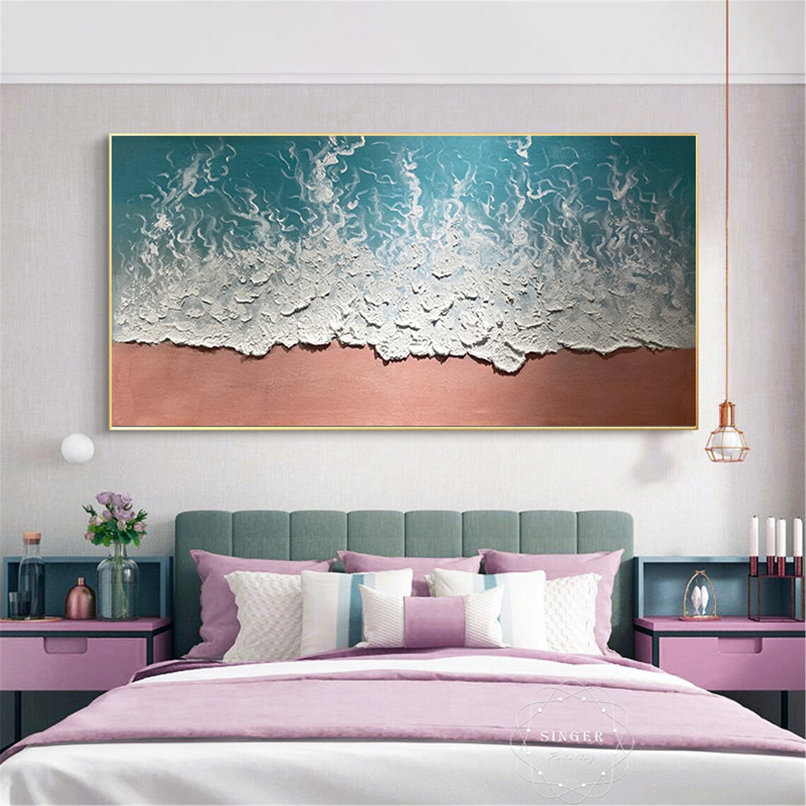 Turquoise Ocean Wave 3D Textured Painting Coral Sand Panoramic Poster - Image 3