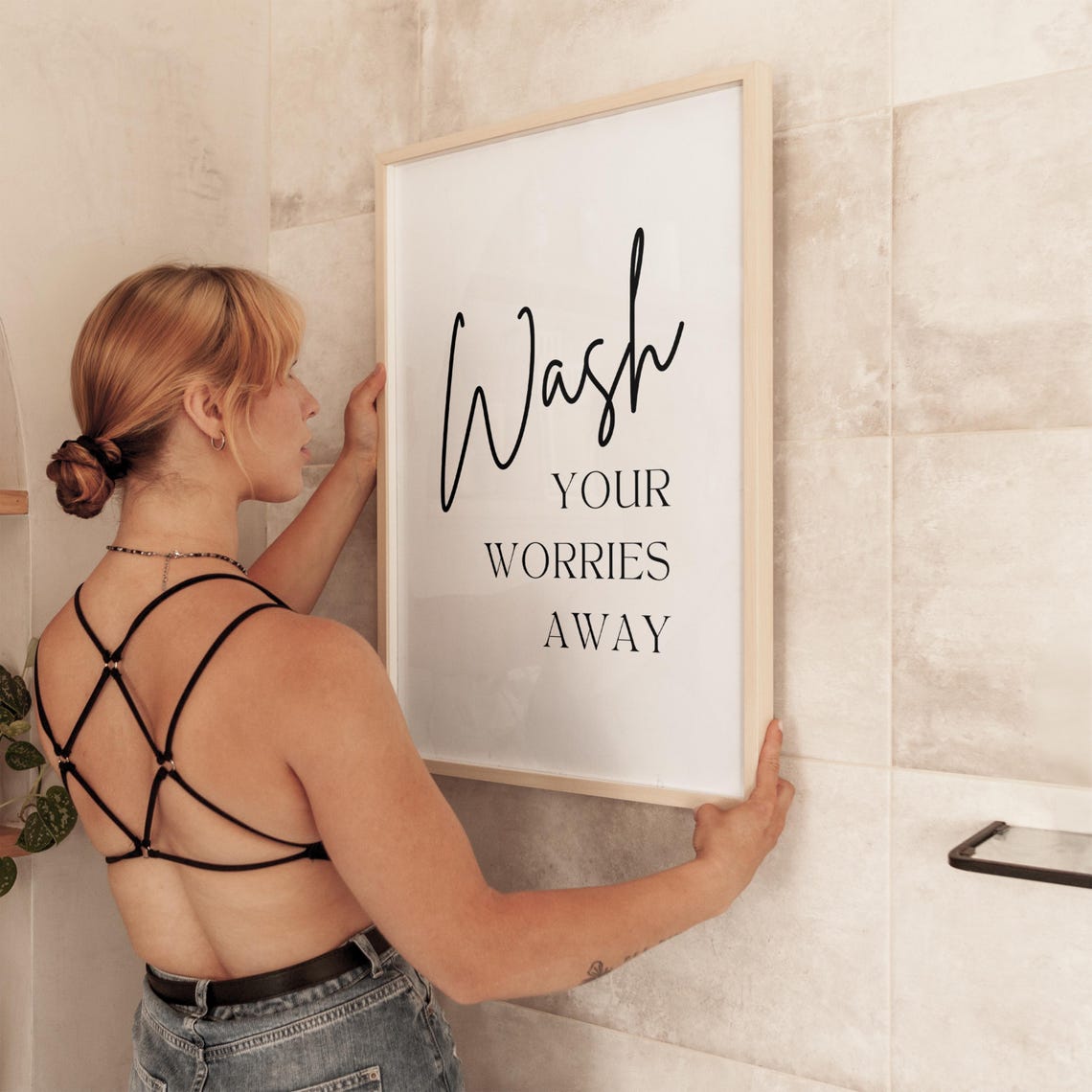 Wash Your Worries Away Bathroom Quote Art Print - Image 2