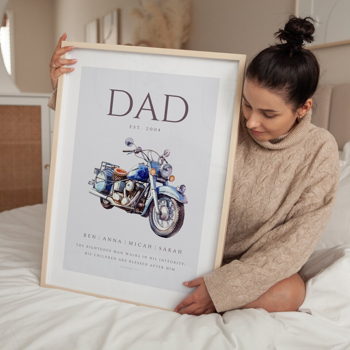 Dad Est 2004 Blue Motorcycle Proverbs 20 7 Fathers Day Gift Poster - Image 2