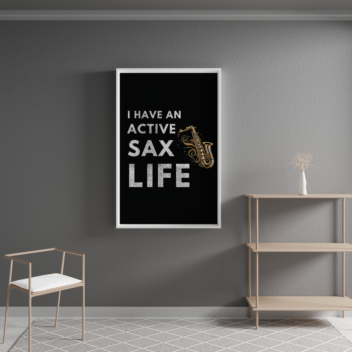 I Have An Active Sax Life Black Gold Funny Saxophone Art Poster - Image 3